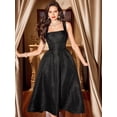 thumbnail image 3 of Black Jacquard A-Line Midi Dress With Square Neck And Pockets, 3 of 8