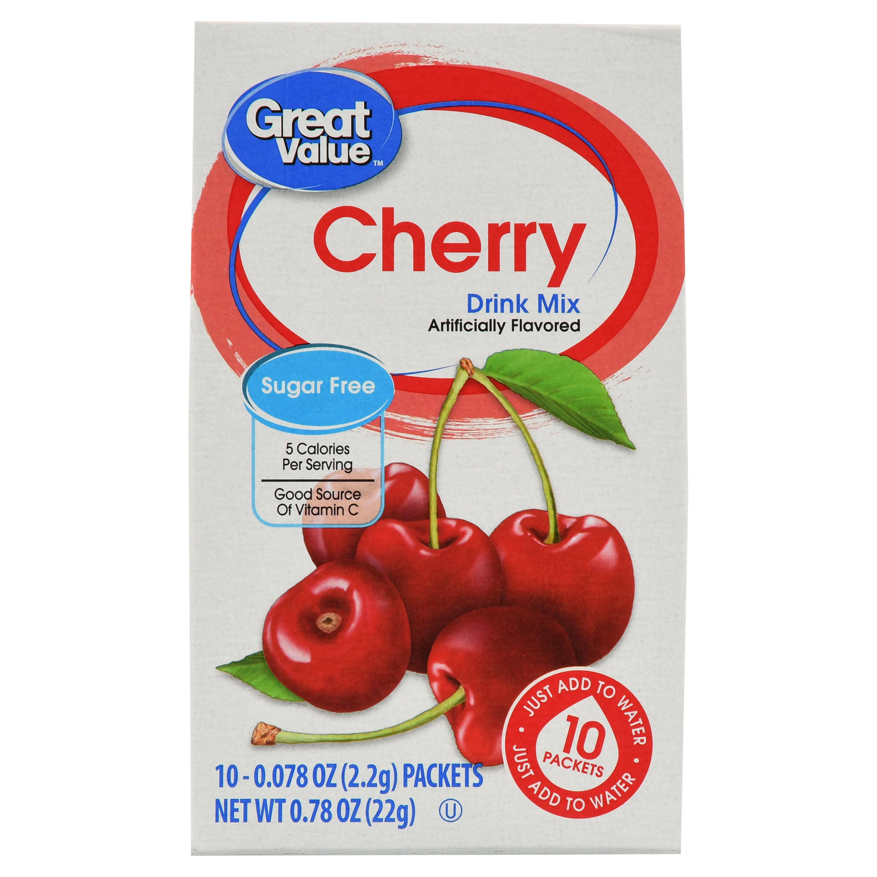 Great Value SugarFree Cherry Drink Mix, 0.78 Oz., 10 Count