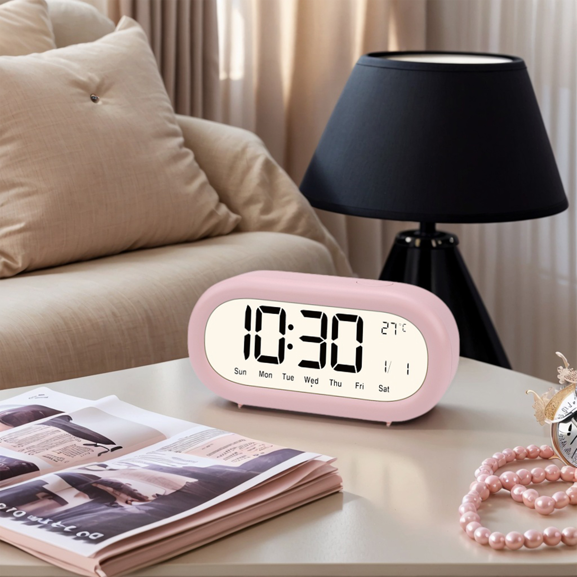 Unique Bargains Loud Alarm Clock Three Alarms Pink 5.9"L x 1.77"W x 2.75"H