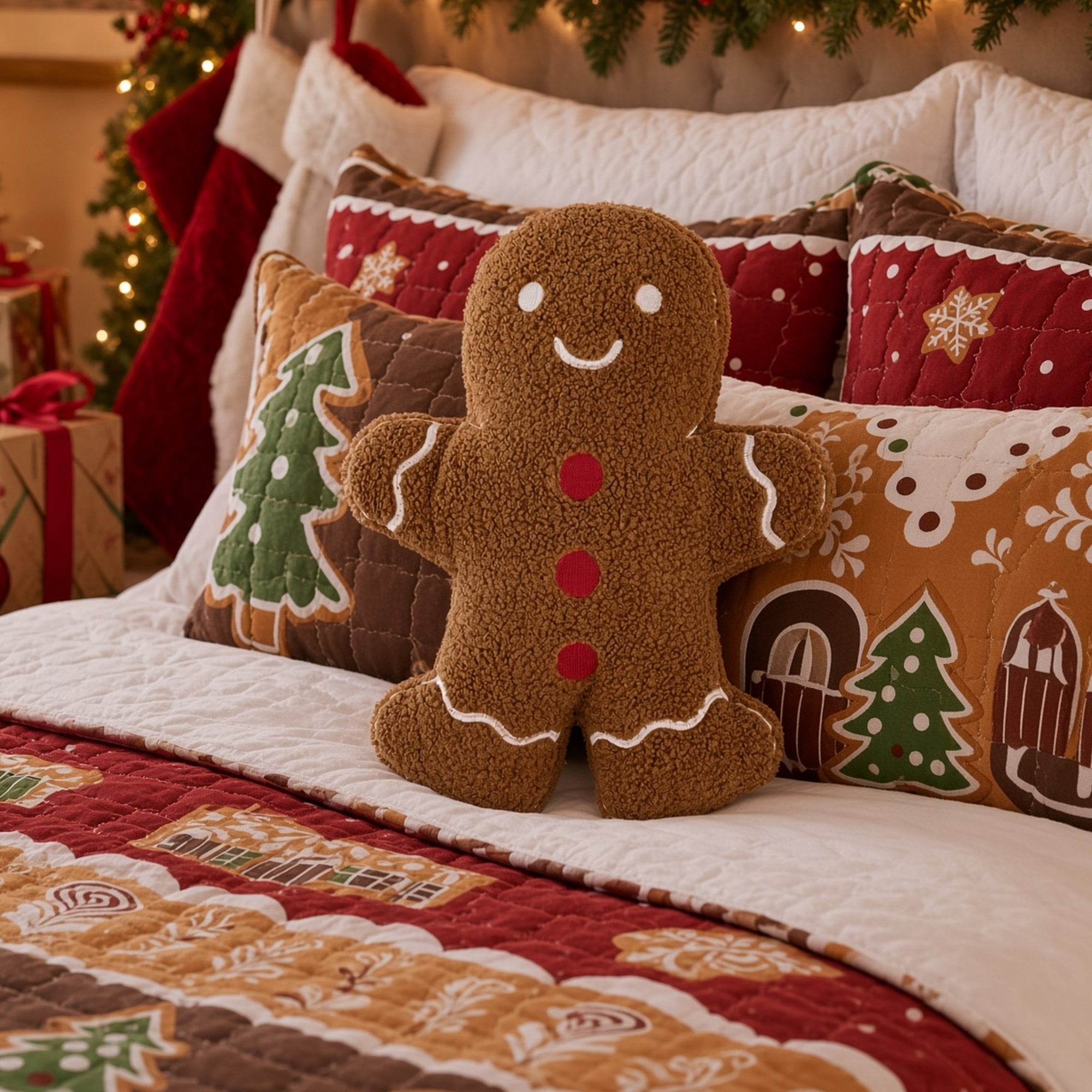 Greenland Home Fashions Decorative Holiday Honey Brown Gingerbread Man Toss Pillow