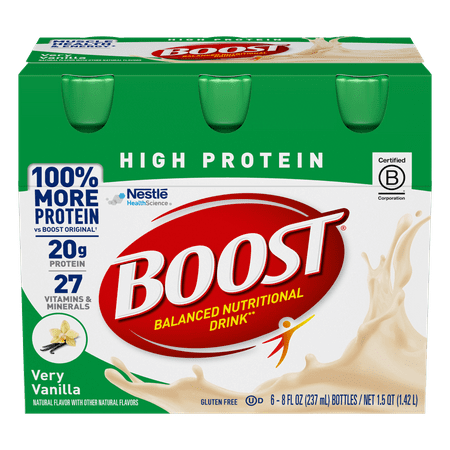 BOOST High Protein Nutritional Drink, Very Vanilla, 20 g Protein, 6 - 8 fl oz Bottles
