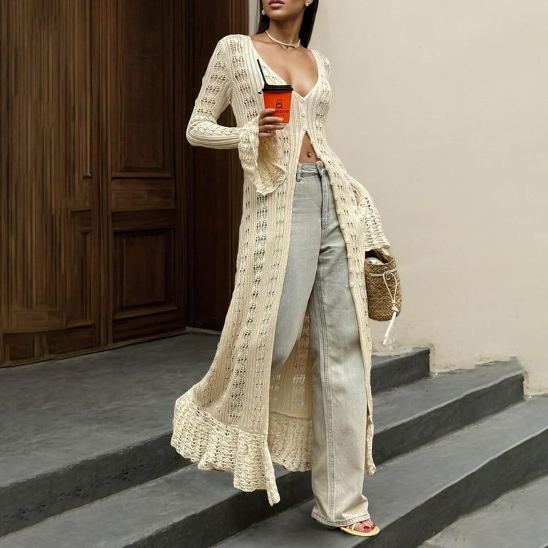 white christmas dresses Long Sleeve Cropped Crochet Cardigan Sweater with Kaleidoscope Floral Design main image 1
