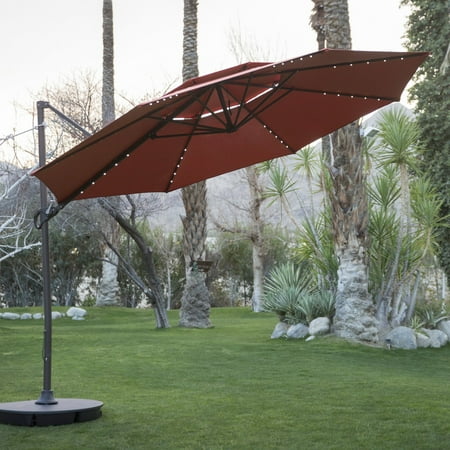 Coral Coast 11 ft. Steel Lighted Offset Olefin Patio Umbrella & Base