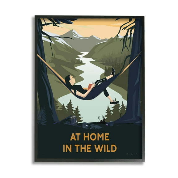 Stupell Industries Home In Wild Mountainside River Landscape Hammock Girl Framed Wall Art, 24 x 30, Design by Omar Escalante