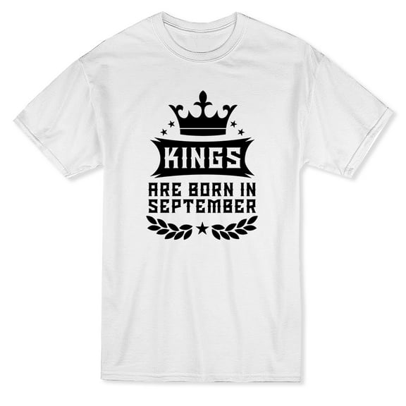 Royal Crown  "Kings Are Born In September" B-Day  Men White T-Shirt, Male Large