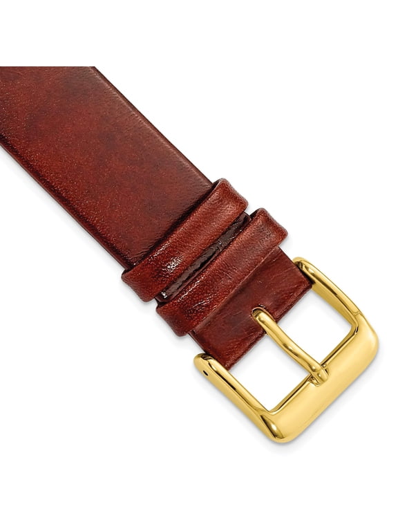 18mm Havana Italian Calfskin Leather with Square End Gold-tone Buckle 7.75 inch Watch Band