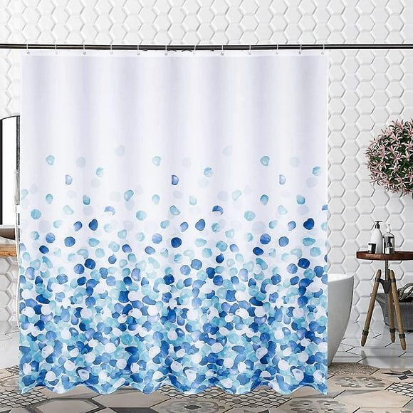 Waterproof Shower Curtain Mound & Mildew Resistant Bathroom Curtains, Weighted Hem Quick-drying Polyester Curtains Blue And White 180x180cm(blue)(1pcs