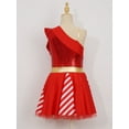 thumbnail image 5 of Miutii Kids Girls Candy Cane Dress Christmas Dance Dress One Shoulder Bowknot Sequins Ballet Tutu Dress Clothes Red 6, 5 of 7
