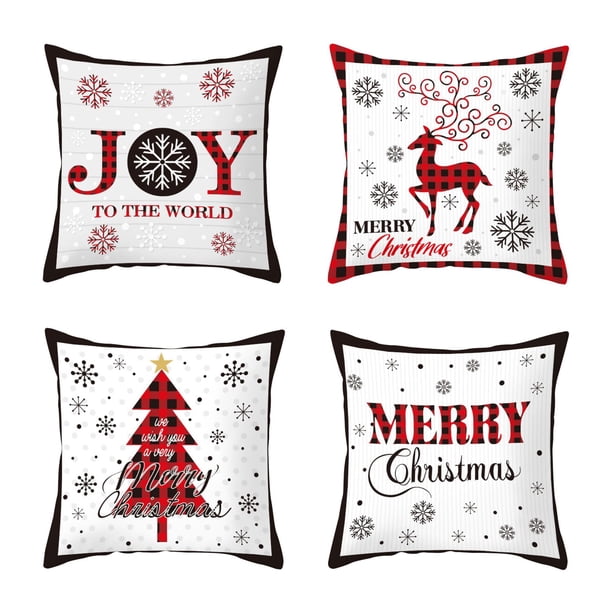 Juego de 4 fundas de almohada decorativas cuadradas de 18 x 18 pulgadas con diseño de copos de nieve y árbol de Navidad