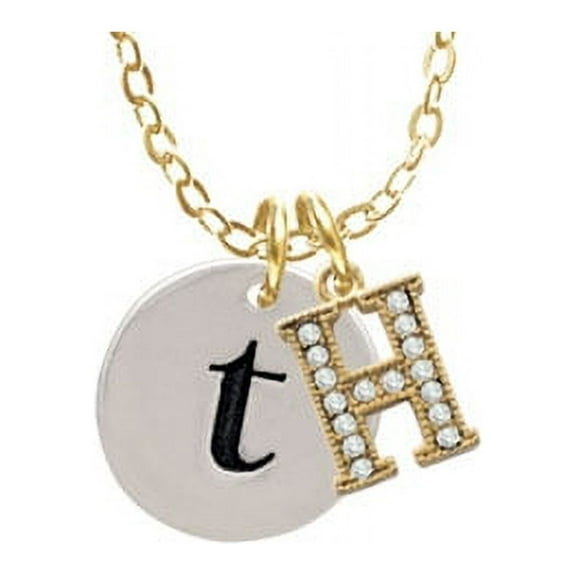 Disc 1/2'' Initial - t - H - Gold Tone Crystal Initial Sophia Necklace, 18" 1"