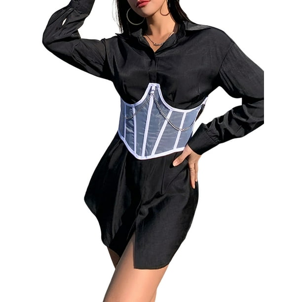 Women's Sheer Corset Top Lace Up Bustier Strapless Boned Cincher