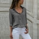 thumbnail image 1 of ICHUANYI Clearance Womens Ladies Chiffon Long Sleeve V-Neck Lapel Solid Color Blouses Summer Casual Tops(Gray, S) ICHUANYI WER2023080817088, 1 of 6