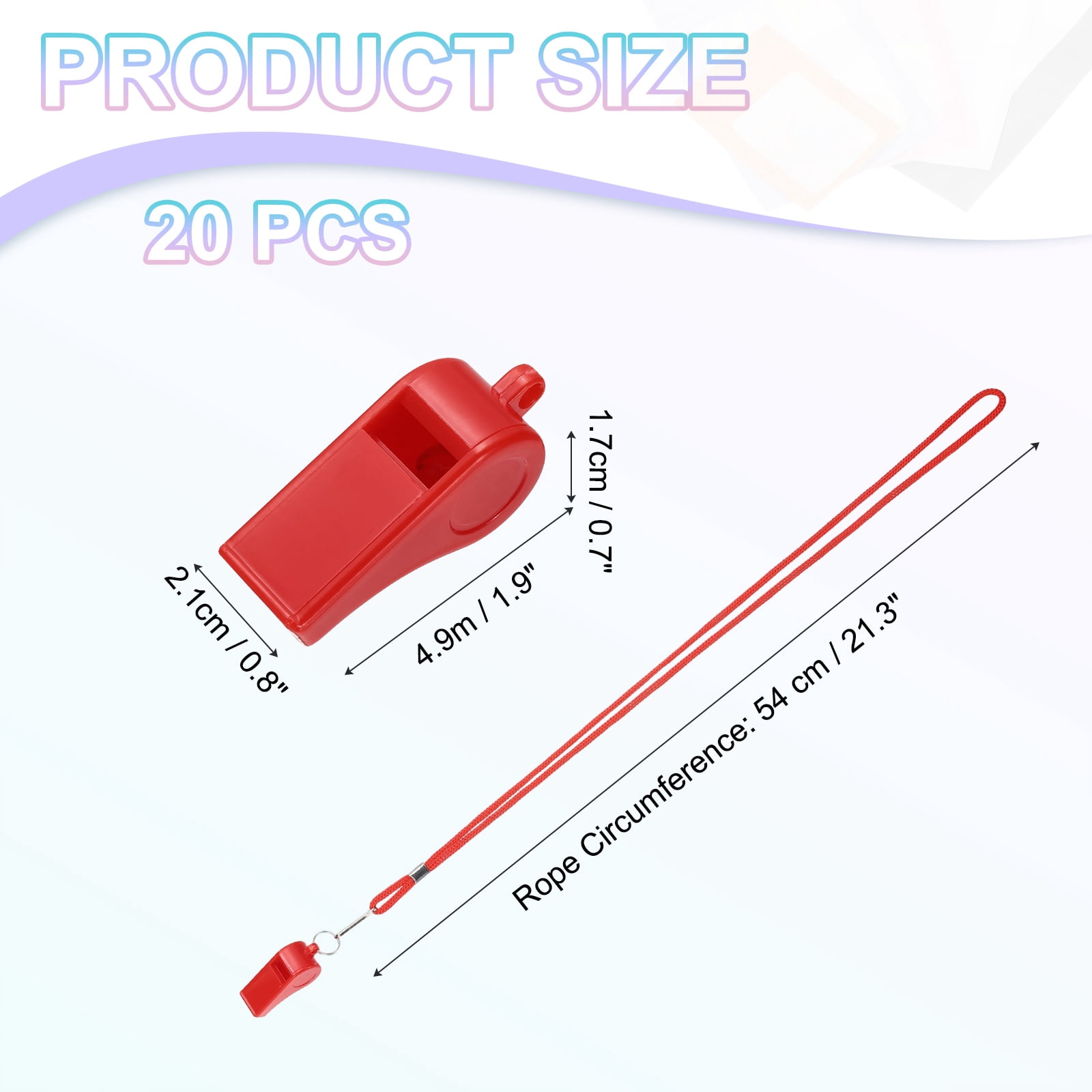 Uxcell Plastic Whistles with Lanyard, Training Sports Gather Whistles Loud Crisp Sound Colorful Bulk Whistle 20 Pcs & Red -Fitting for (Coaches/Referee/Outsides/Team Events)