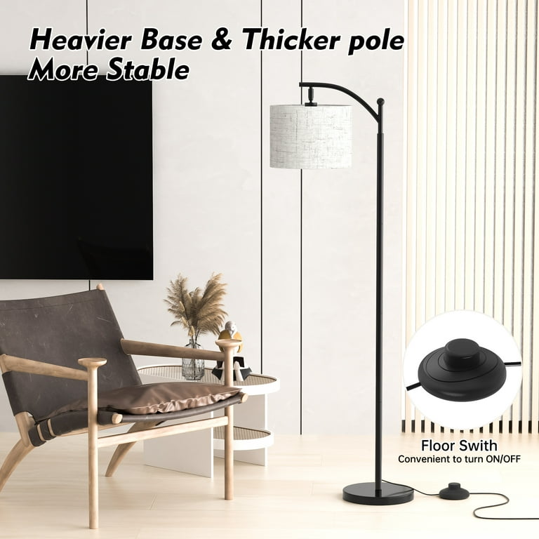 Keepsmile Modern Floor Lamp - Dimmable LED With Remote, Adjustable Color Temp (3000K-6000K), Linen Shade, 60" Tall, For Living Room & Office