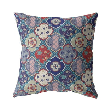Flower Diamonds Indoor/Outdoor Fabric Pillow in Red Cream and Turquoise 18x18