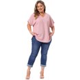 thumbnail image 3 of DARING DIVA Women's Plus V Neck Short Sleeve Textured Tops 1X Pink, 3 of 5