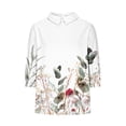 thumbnail image 5 of YABCSAZ Women's 3/4 Sleeve Shirts V Neck Cotton Linen Blouses Top Casual Retro Style Floral Print Jacquard Loose T-Shirt 3/4 Sleeve Tops, 5 of 5
