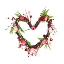 Jessee Valentine's Day Heart Shaped Wreath - 15.7 Inch Wreath With Tulip - Lighted Hanging Valentines Decoration for Front Door, Wall, Indoor, Outdoor Party Favor