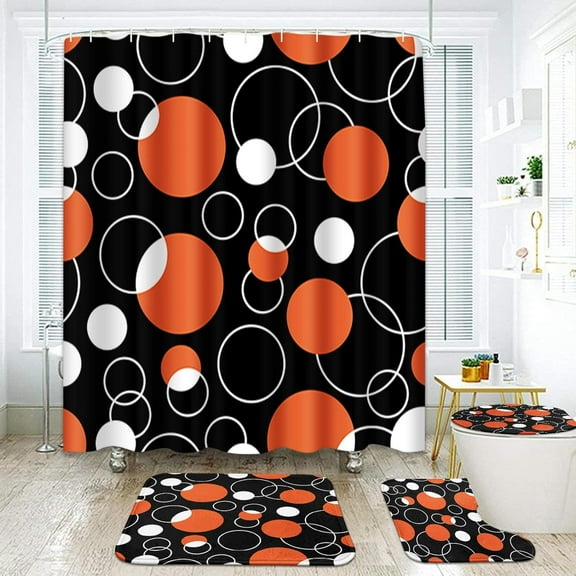 Arttown Red Bathroom Sets with Shower Curtain and Rugs and Accessories, Black and Red Shower Curtain Sets, Geometric Shower Curtains for Bathroom,Modern Art Bathroom Decor 4 Pcs