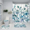 thumbnail image 2 of 4pcs Blue Green Plant Shower Curtain Set Leaf Flower Black and White Floral Bathroom Home Decor, 2 of 11