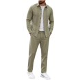 thumbnail image 3 of Zenithor Men's 2 Piece Linen Set Long Sleeve Button Down Shirts and Drawstring Straight Pants Casual Beach Vacation Outfits S-3XL, 3 of 8