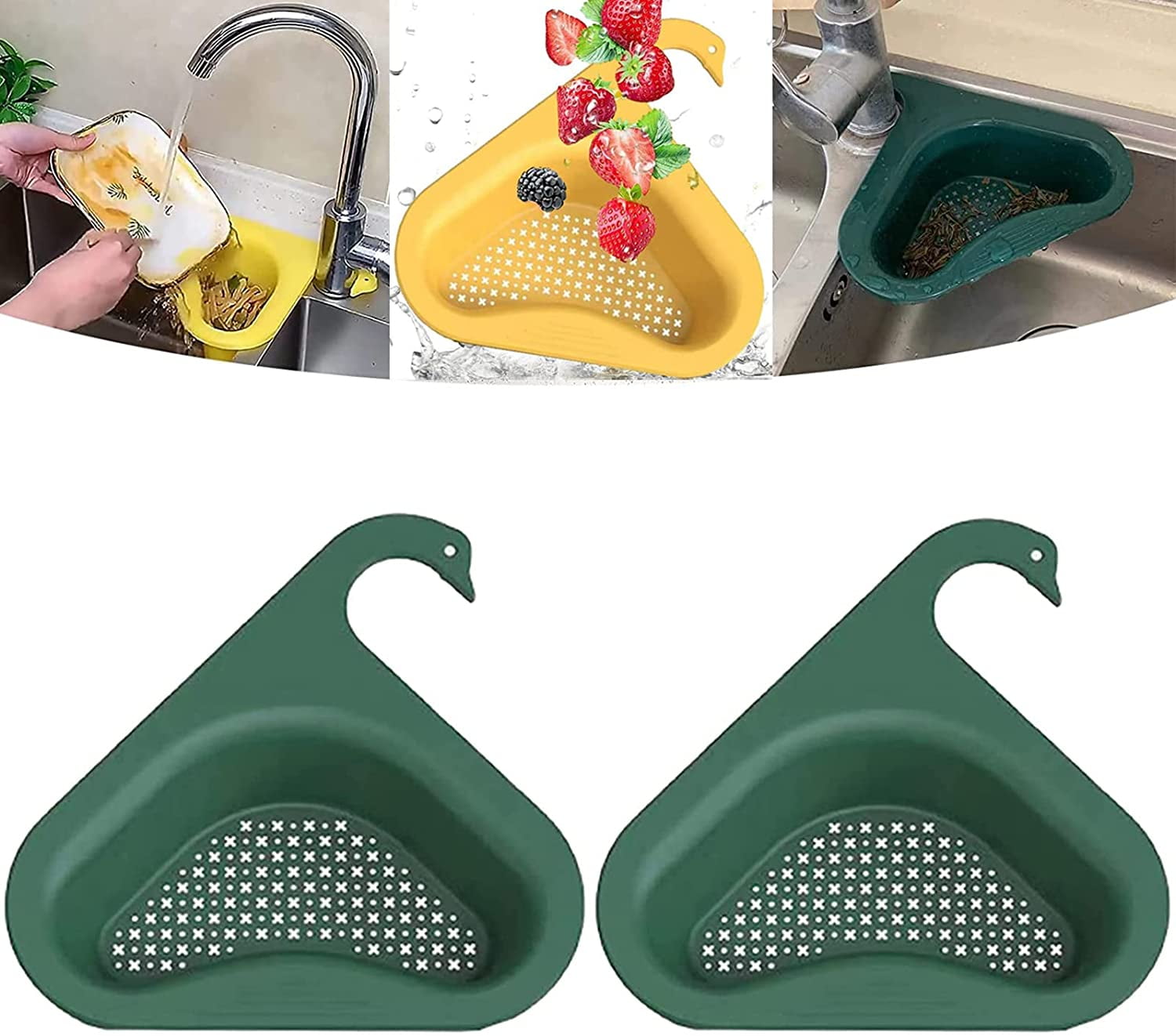 Swan Drain Basket Set of 2,Kitchen Sink Corner Strainer Basket Drains