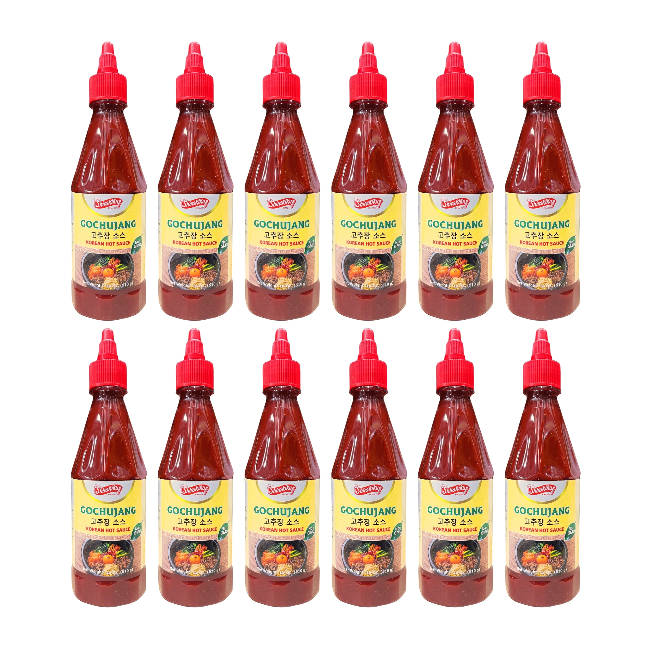 SHIRAKIKU Korean Gochujang Hot Sauce Non-GMO, 18oz, 12 pack
