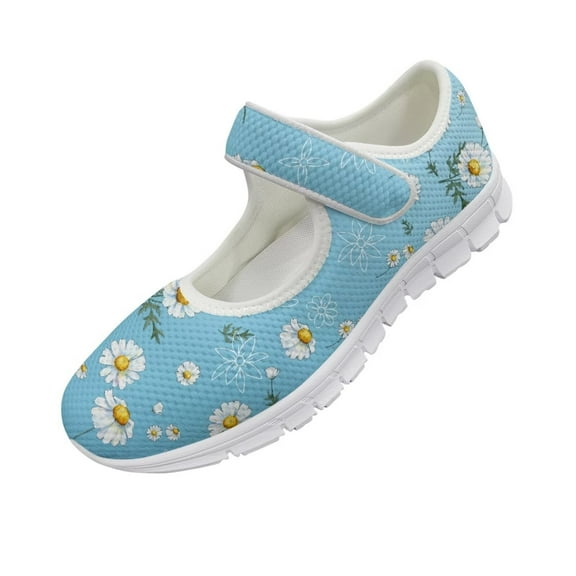 Psesaysky Women's Single Buckle Casual Shoes Blue Daisy Printed Shoes for Ladies and Big Girls Lightweight Comfortable Walking Shoes