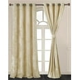 thumbnail image 2 of Chezmoi Collection Lux Beige Distressed Velvet Curtains 2 Panel Set, Room Darkening Luxury Velvet Grommet Top Window Drapes for Living Room Bedroom 50" W x 96" L, 2 of 9