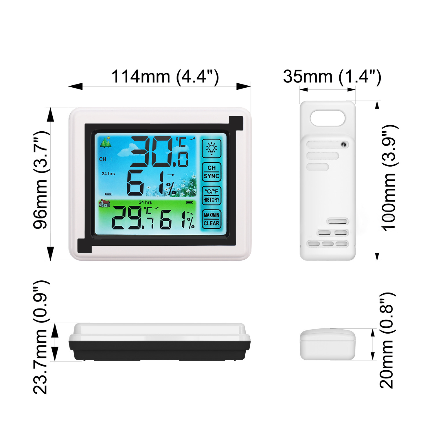 ASKITO Weather Station Wireless Indoor Outdoor Thermometer, Color LCD Display Digital Thermometer Humidity Monitor for Home, White
