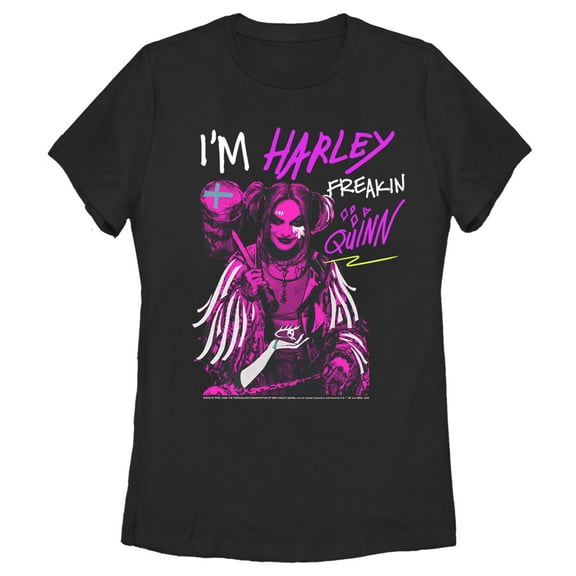 Women's Birds of Prey Harley Freakin' Quinn Cartoon  Graphic Tee Black Large