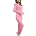thumbnail image 4 of cfhntfmh Pajama Sets for Women Crewneck Long Sleeve Sleepwear Tops Comfy Long Pants Sleepwear Soft Sets with Padded, 4 of 6