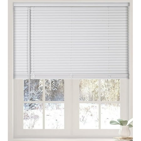 Calyx Interiors Cordless White 1” Light Filtering Mini Blinds 26.5 W x 60 H Window Blinds for Home  Vinyl horizontal blinds for indoor windows