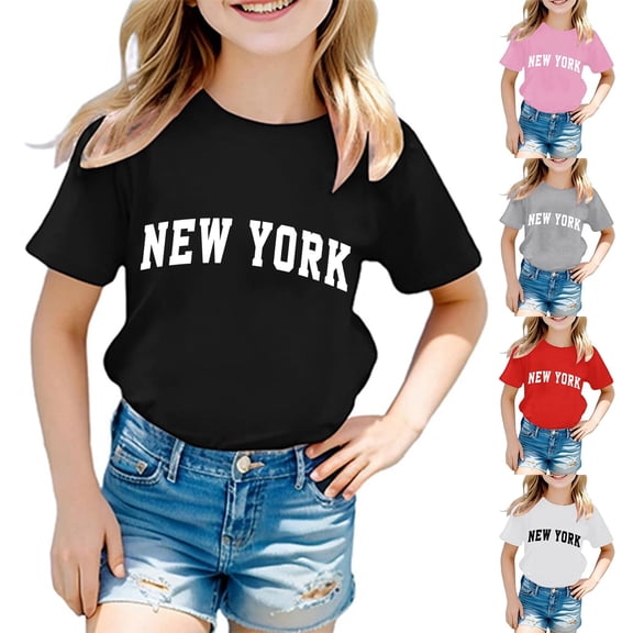 Short Sleeve Shirts Girls Casual Summer Tops Graphic Tees Crewneck Printed Casual T Shirt for Kids Grey 9-10 Years
