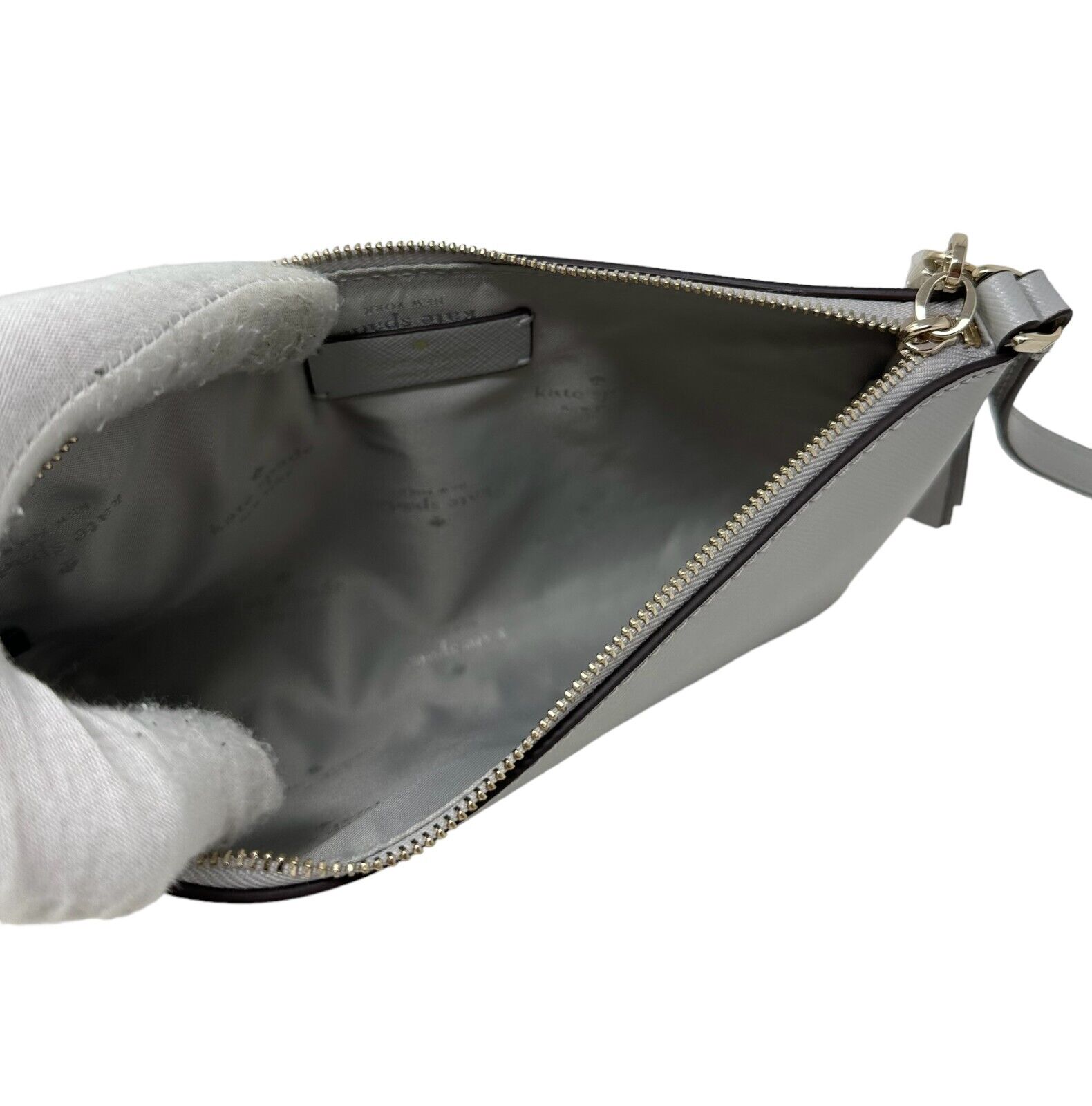 Kate Spade Saffiano Leather Sadie Platinum Grey Crossbody Bag KE594 $259