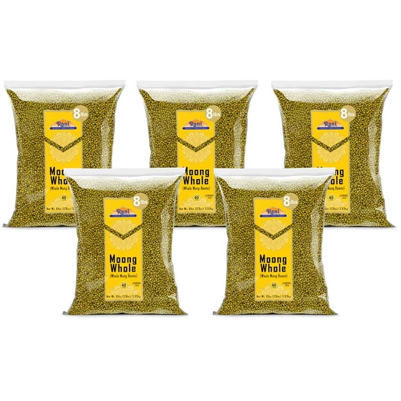Rani Moong Whole (Ideal for cooking & sprouting, Whole Mung Beans w/ skin) Lentils Indian 128oz (8lbs) x Pack of 5 (Total 40lbs) Bulk ~ All Natural | Gluten Friendly | Non-GMO | Kosher | Vegan