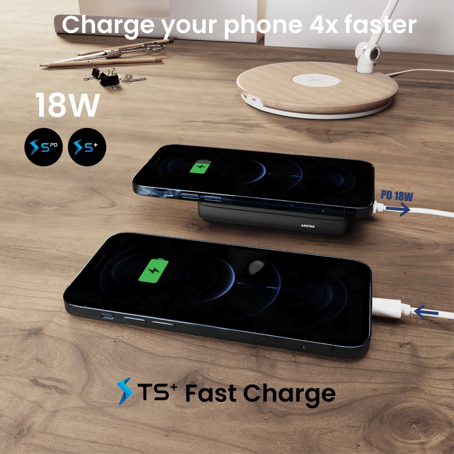 Techsmarter Magnetic 10000mAh Wireless Power Bank, 18W USB-C PD Portable Charger. Compatible with iPhone 14, 13, 12 Only