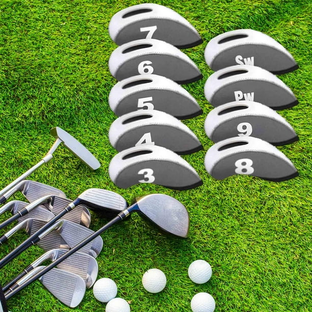 9 Piezas Fundas para Cabezas de Hierro de Golf DYNWAVEMX Funda Protectora Duraderas Gris blanco