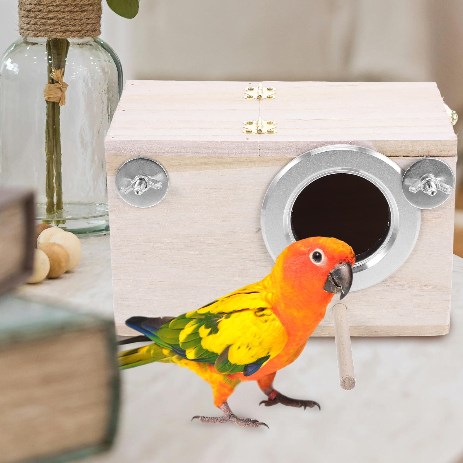 ELAYARD Wooden Bird House Nest Box for Parakeets, Cockatiels and , Easy Setup Indoor Pet Cage Accessory
