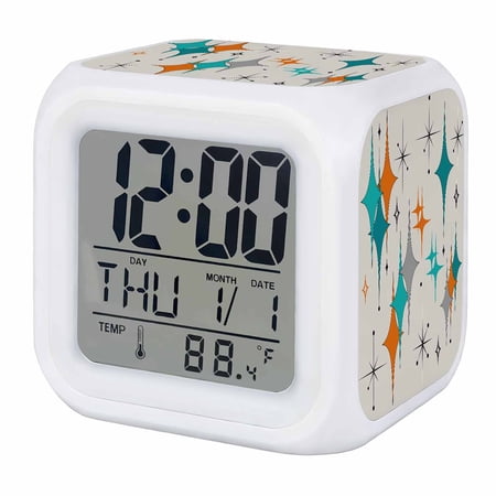 Alarm Clocks Mid Century Geometric Digital Clock 7 Color LED Night Light Silent Non-Ticking Battery Operated Star Modern At Cube Clocks Decorative for Bedroom Bedside Living Room Office School Decor