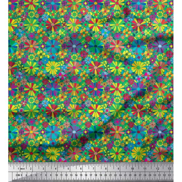 Soimoi polyester Crepe Fabric Aster Flower Print Fabric by Yard 52 Inch Wide