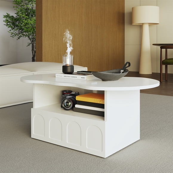 zyoiszvq Modern Cloud-shaped Coffee Table with Storage Shelf and Drawers for Living Room
