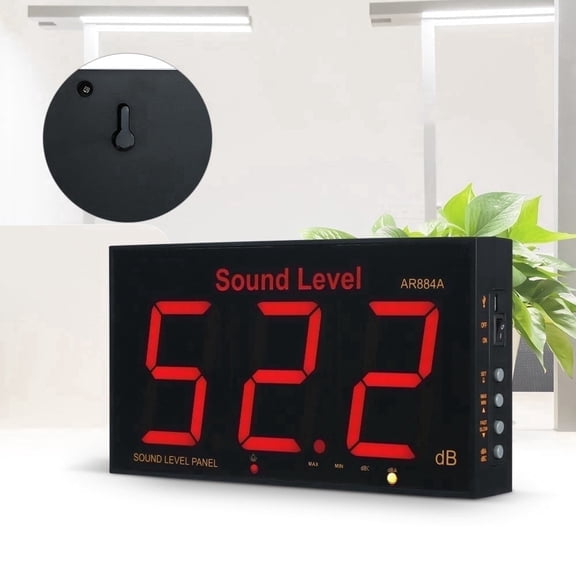 Digital Sound Level Meter, Wall Mounted SPL Decibel Meter with Large LCD Screen & Alarm, Portable Noise Monitoring Tester, 30-130dB Measuring Range