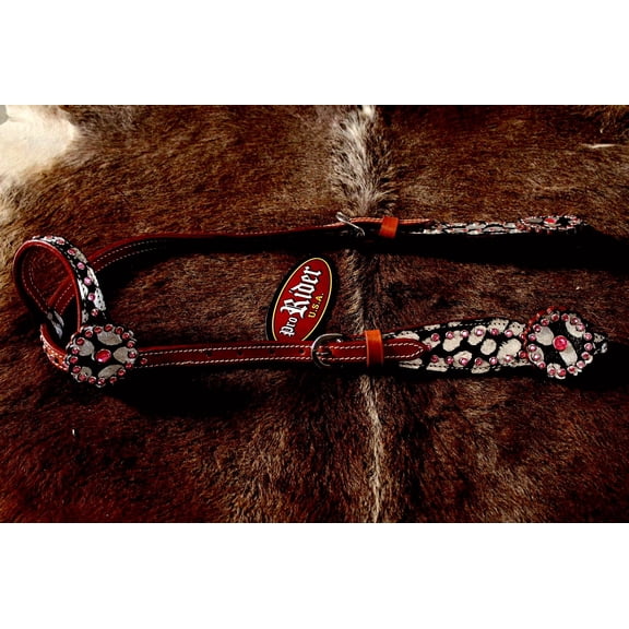 Horse Western Riding Leather Bridle Headstall Tack Pink 7677