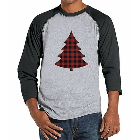 - 7 at 9 Apparel Men's Plaid Tree Christmas Raglan Tee - Small