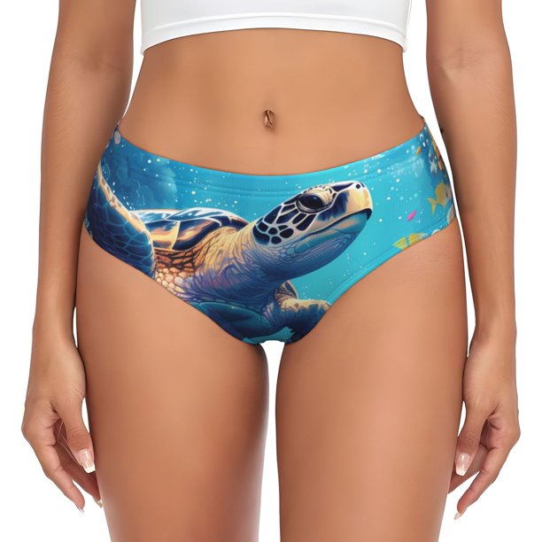 Balery Colorful Underwater Plant Turtle Ropa Interior de Algodón para Mujer con Dibujo – Braguitas Cómodas y Elásticas, Estilo Clásico-3X-Large