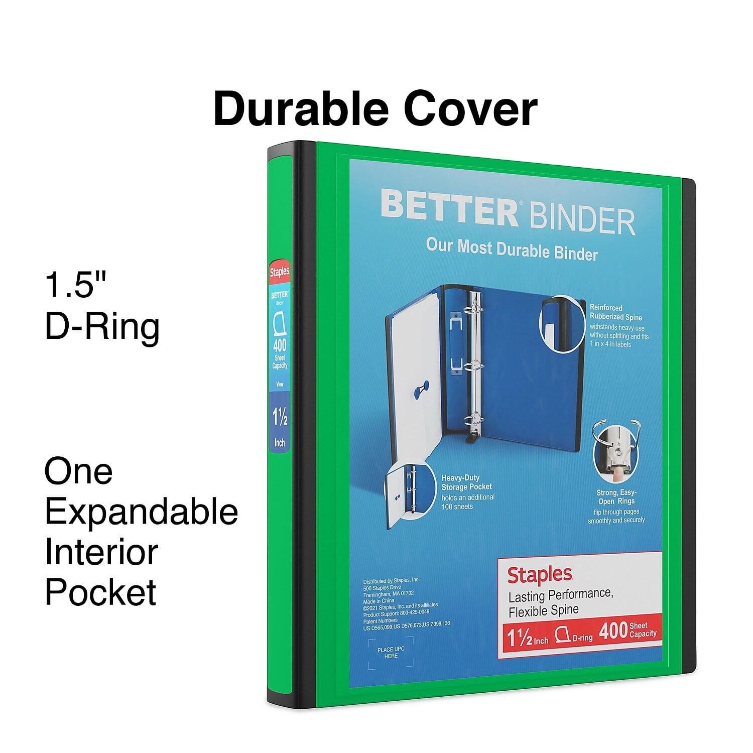 Staples 1.5' 3-Ring Better Binder Green (19059) 827607
