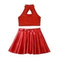 thumbnail image 4 of YEAHDOR Girls Cheer Leader Dance Outfit Sleeveless Crop Top with Metallic Skirt Modern Latin Dance Outfit Red 6, 4 of 5