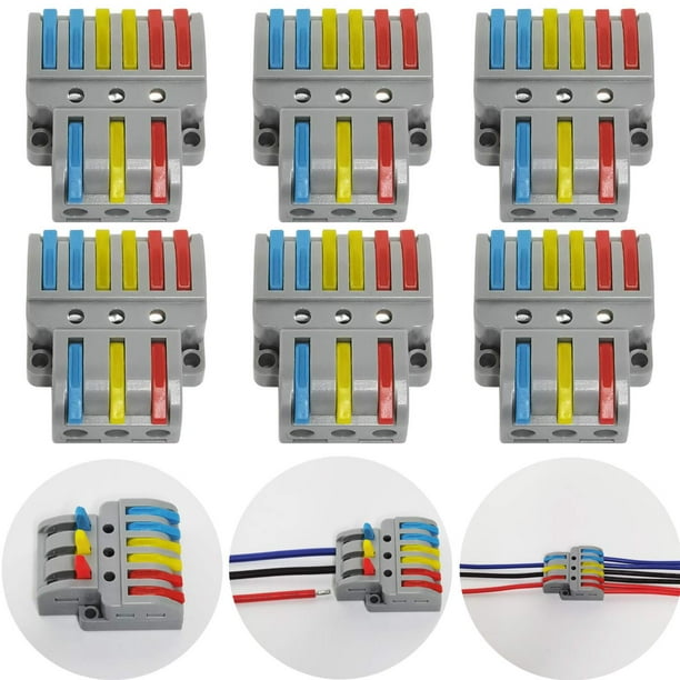 Conector eléctrico, 6 borneras eléctricas, con palanca, borne de conexión eléctrica automática compacto, (3 entradas 6 salidas)
