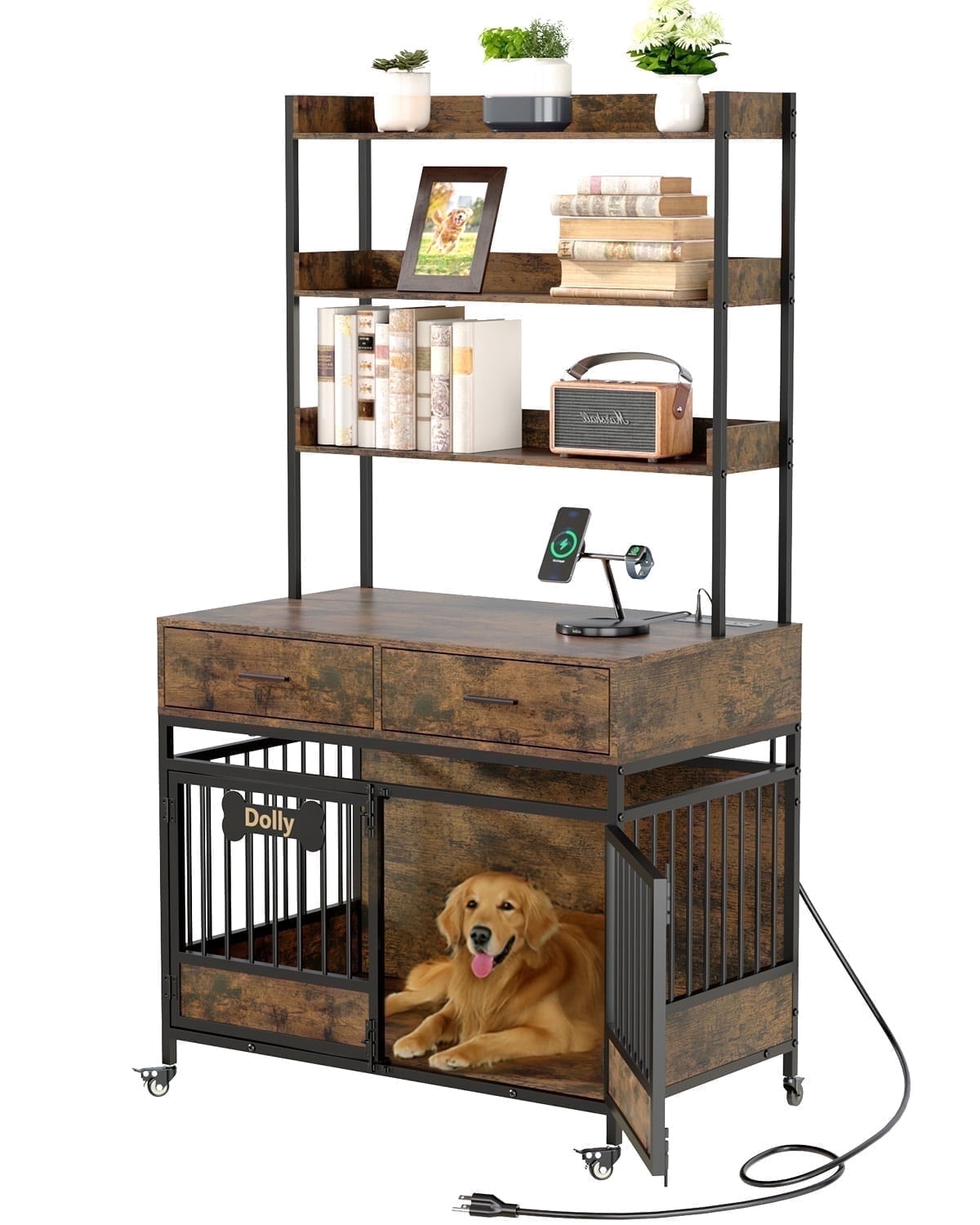 Behost 39-Inch Dog Crate Furniture with LED Light and Storage photo 1